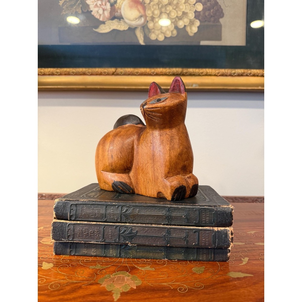 Vintage Hand Carved Wooden Cat Folk Art Sculpture - Picture 6 of 17
